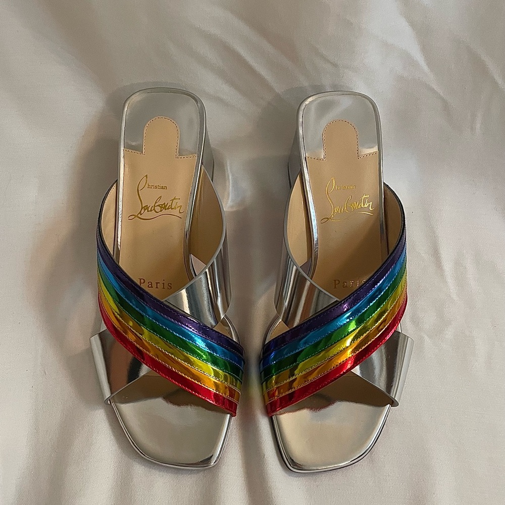 **SOLD**BRAND NEW AUTH Christian Louboutin Arkenmule Rainbow Metallic Slide.